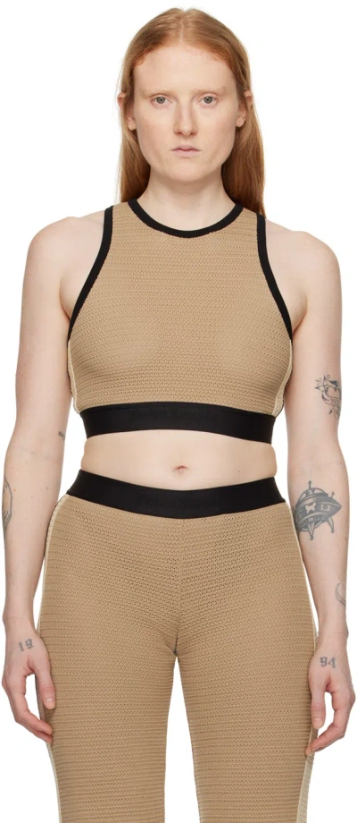 Palm Angels Taupe Cropped Tank Top In Light Brown Black