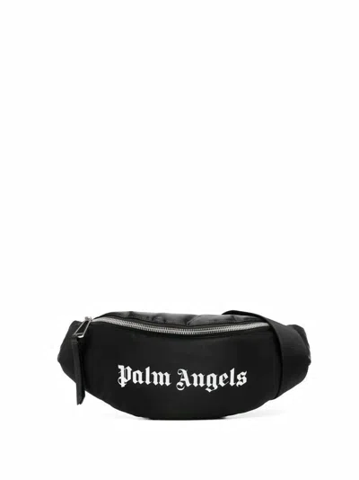 PALM ANGELS TECHNICAL BLACK BELT BAG WITH LOGO PRINT FOR MEN