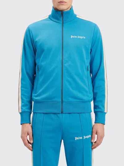 Palm Angels Technical Fabric Track Jacket With High Neck And Contrast Logo In Blue