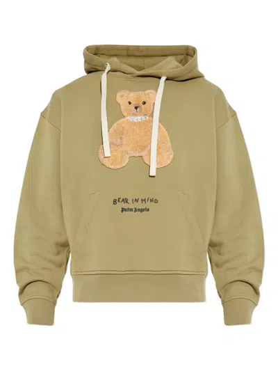 Palm Angels Teddy Bear Motif Hoodie In Green
