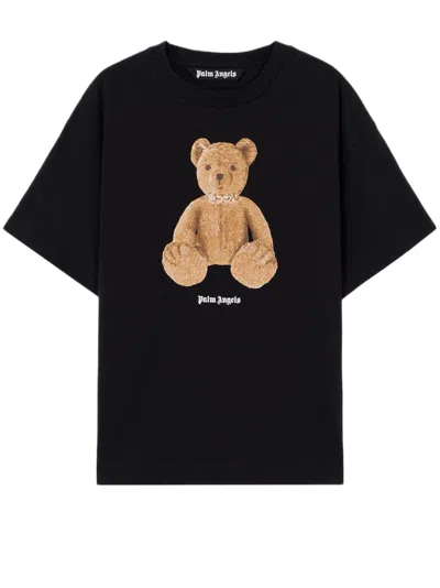 Palm Angels Teddy Bear Graphic T-shirt With Ribbed Neckline In Black