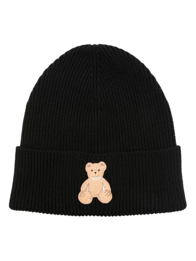 Palm Angels Teddy Bear-patch Beanie In Black