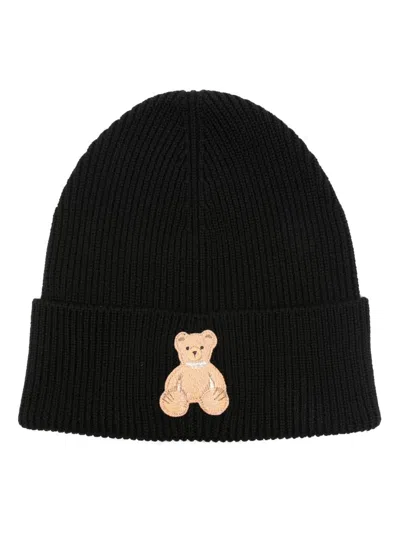 Palm Angels Teddy Bear-patch Beanie In Black Brown