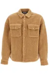 Palm Angels Sherpa Fabric Bear In Mind Overshirt With Double Breast Pock In Camel Camel (beige)