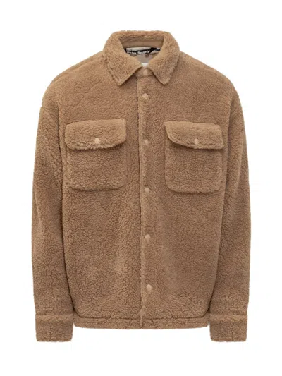 Palm Angels Teddy Jacket With Logo In Brown