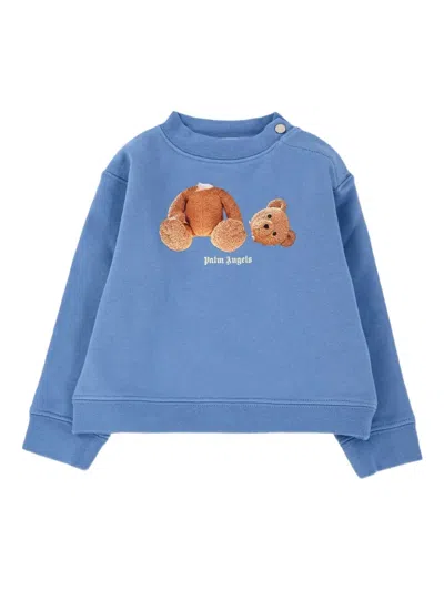 Palm Angels Babies' Teddy-print Crew-neck Sweatshirt In Blue