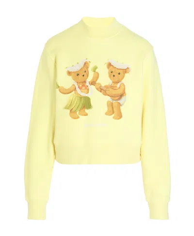 Palm Angels Teddy-print Crew-neck Sweatshirt In Yellow