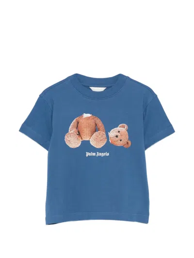 Palm Angels Kids' Teddy-print Crew-neck T-shirt In Blue