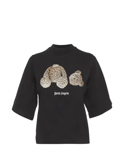 Pre-owned Palm Angels Teddy-print Mock-neck T-shirt In Black