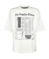 Palm Angels Oversized Newspaper Print T-shirt With Contrasting Graphic In White
