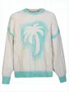 Palm Angels Textured Knit Cardigan With Palm Tree Motif In Multi