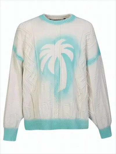 Palm Angels Textured Knit Cardigan With Palm Tree Motif In Multi