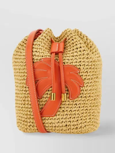 Palm Angels Textured Woven Bucket Bag In Cream