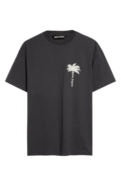 Palm Angels Gray Cotton T-shirt In Grey