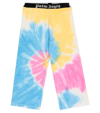 Palm Angels Kids' Tie-dye Wide-leg Trousers In Yellow