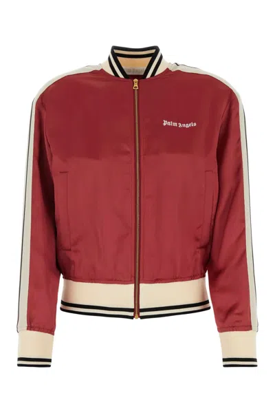 Palm Angels Tiziano Red Viscose Bomber Jacket In Burgundy