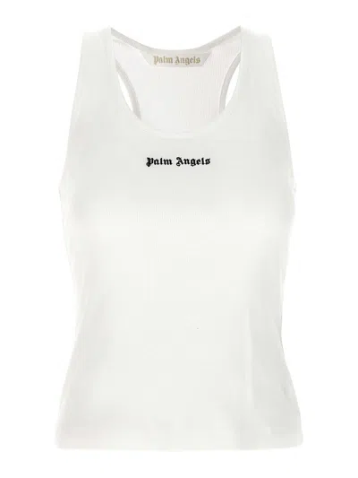 Palm Angels White Logo-embroidered Ribbed Tank Top In Neutral