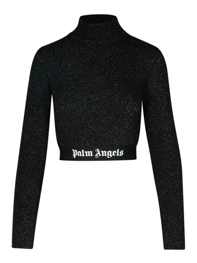 Palm Angels Crop Top In Black Viscose Blend In Negro