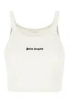 Palm Angels White Cropped Tank Top With Embroidered Logo In Cotton Woman In White