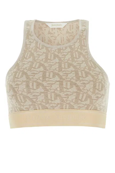 Palm Angels Embroidered Viscose Blend Tank Top In Brown