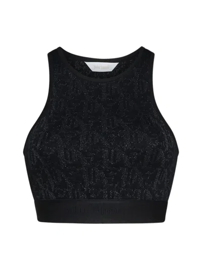 Palm Angels Monogram Jacquard Cropped Top In Black Black