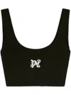 Palm Angels Intarsia Knit-logo Crop Top In Black
