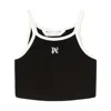 Palm Angels Black Pa Monogram Cropped Tank Top In Black