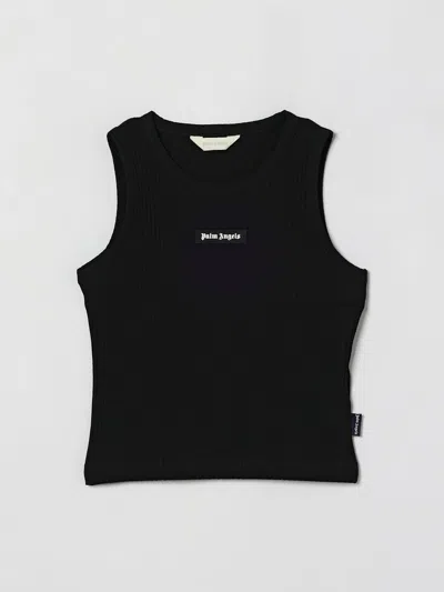 Palm Angels Kids Logo Rib Tank Top Girl In Black