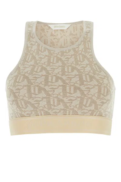 Palm Angels Embroidered Viscose Blend Top In Neutral