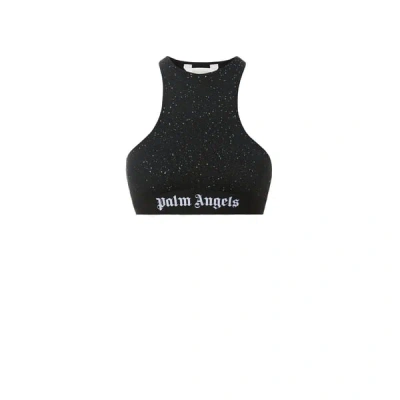 Palm Angels Classic Logo Cropped Lurex Top In Black