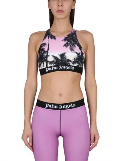 Palm Angels Palm Tree-print Crop Top In Purple