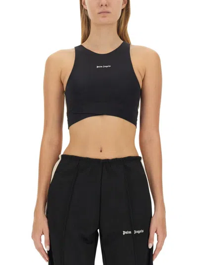 Palm Angels Active Crop Top With Contrasting Logo In Black