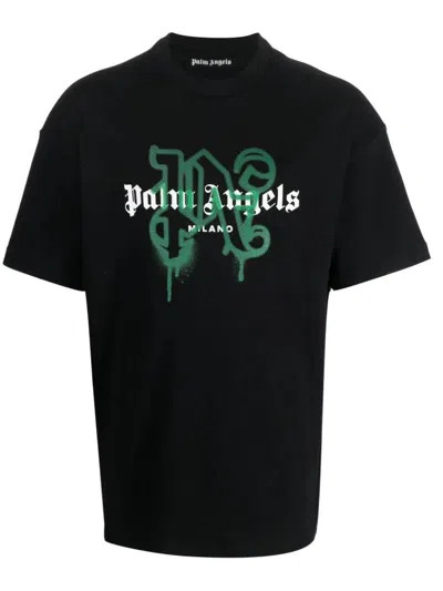 Palm Angels Grafitti-print T-shirt In Black Green