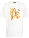 Palm Angels Burning Monogram Metallic Logo-print Cotton-jersey T-shirt In White
