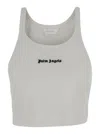Palm Angels White Cropped Tank Top With Embroidered Logo In Cotton Woman In White