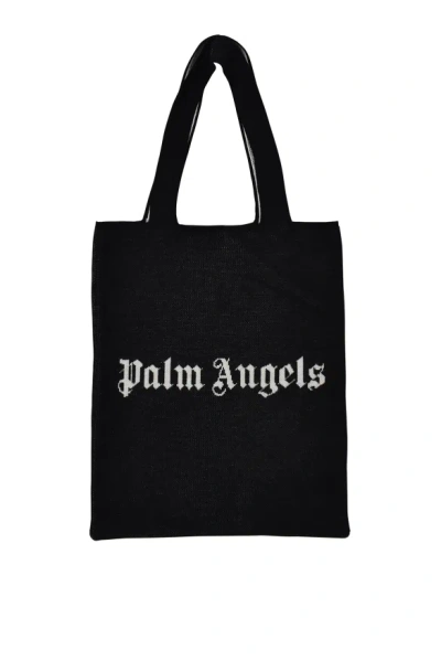 Palm Angels Knit Shopper Logo Tote Bag In Black