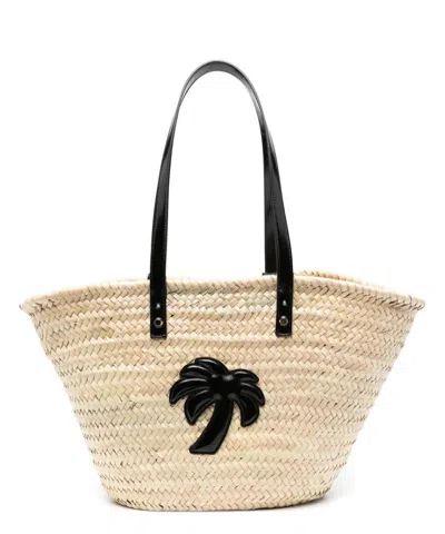 Palm Angels Bucket Bag With Palm Tree Patch In Beige