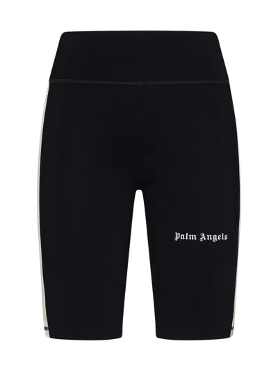 Palm Angels Cyclist Track Logo-printed Shorts In Black White
