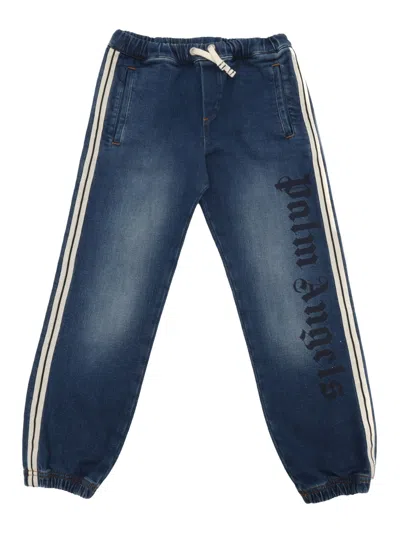 PALM ANGELS TRACK DENIM FLEECE JOGGERPANT BLUE BLUE