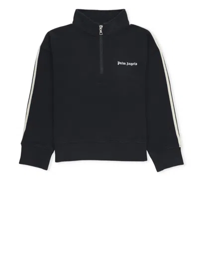 Palm Angels Kids' Track Half Zip Sweatshirt In Black