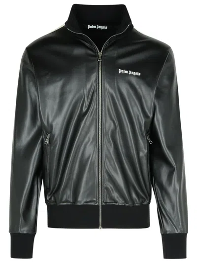 Palm Angels 'track Leather' Polyester Blend Sweatshirt In Black