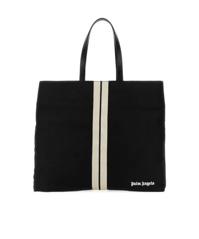 Palm Angels Track Logo-print Cotton Tote Bag In Black