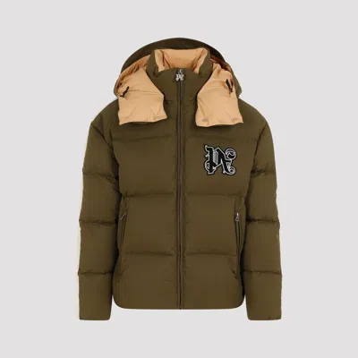 Palm Angels Track Monogram Puffer Jacket In Green