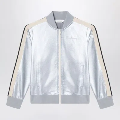 Palm Angels Track Silver Zip Sweatshirt In Grey