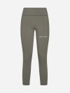 Palm Angels Green Striped Leggings In Khaki,off White