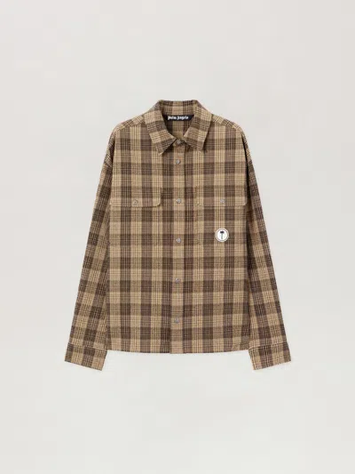 Palm Angels Tree Logo Check Loose Overshirt In Brown