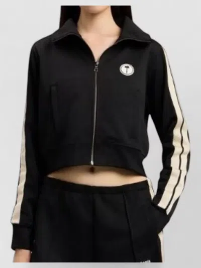 Palm Angels Black Logo Shirt Collar Sweatshirt In Blackwhite