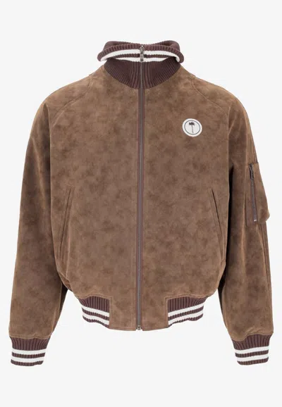 Palm Angels Tree Logo Suede-effect Bomber Jacket In Brown