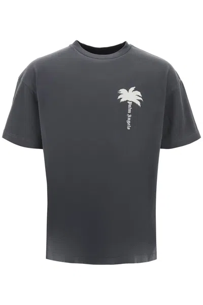 Palm Angels Tree Round Neck T-shirt In Grey