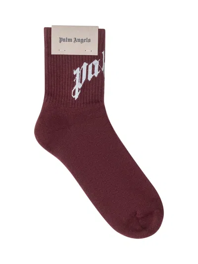 Palm Angels Trendy Graphic Socks In Burgundy Off White